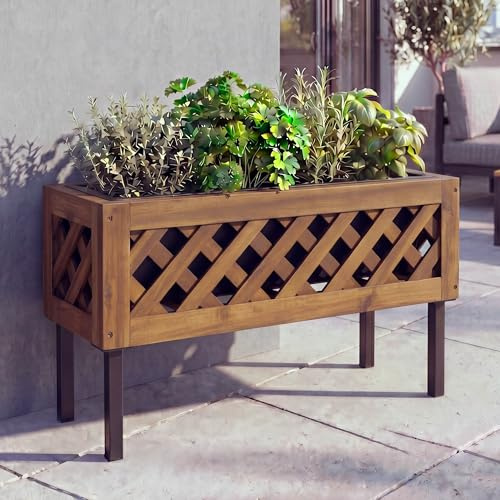 Mendler Pflanzkasten HWC-P86 35x64x24cm Akazie - braun | Blumen-/Pflanzkübel, Blumenkasten, In-/Outdoor, Holz, FSC®-Zertifiziert