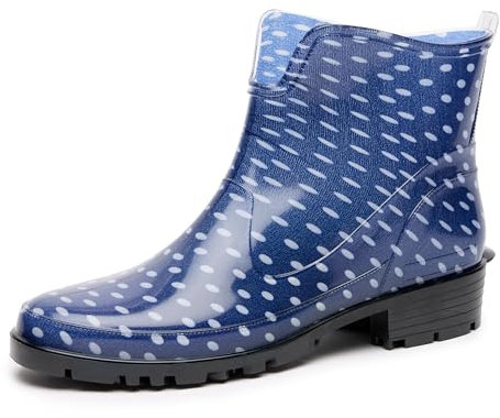Ladeheid Stivaletti Donna in Gomma PVC Stivaletti Impermeabili da Donna Stivali Corti Eleganti in Gomma per la Pioggia per la Primavera e l'Autunno LA-930 (Blu Scuro/Pois 37 EU)