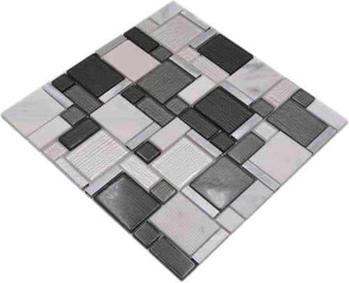 Mosaik Fliese Aluminium weiß grau schwarz Glasmosaik Crystal für WAND BAD WC DUSCHE KÜCHE FLIESENSPIEGEL THEKENVERKLEIDUNG BADEWANNENVERKLEIDUNG Mosaikmatte Mosaikplatte
