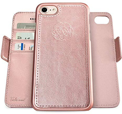dreem Fibonacci 2-in-1 Wallet Case for Apple iPhone SE 3 (2022), SE 2, & 8/7 - Luxury Vegan Leather, Magnetic Detachable Shockproof Phone Case, RFID Card Protection, 2-Way Flip Stand - Rose
