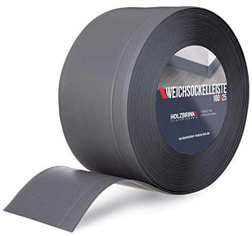 HOLZBRINK Weichsockelleiste PVC 100x25mm, 20 m | Wandleiste ohne Klebestreifen für Küche, Garage, Flur | Wandabschlussleiste PVC | Farbe: Graphitgrau