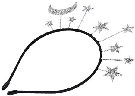 Yanhonin Haarreif mit Krone für Mädchen, Prinzessin, Haarreif mit Sternen, Mond und Pailletten, Diadem, ideales Geburtstagsgeschenk