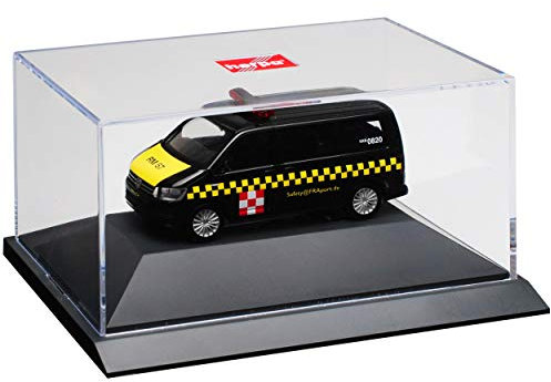 Volkwagen T6 Multivan Fraport Flughafen Frankfurt Personen Transporter Schwarz T5 Ab 2. Facelift 2015 mit Sockel und Vitrine H0 1/87 Herpa Modell Auto mit ind..