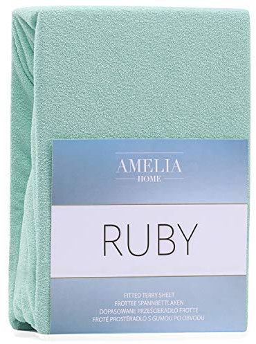 AmeliaHome Spannbettlaken 200x220-220x240 cm Frottee Baumwolle Spannbetttuch, Minze