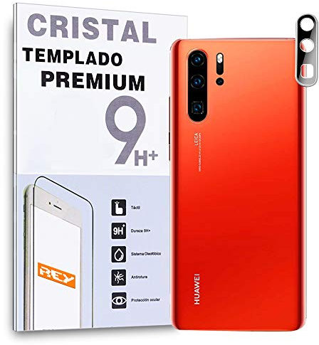 REY Protector de Pantalla 3D para Cámara Trasera de Huawei P30 Pro, Plata, Cristal Vidrio Templado Premium, 3D / 4D / 5D