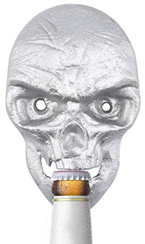 Skull Bottle Opener Wall Mount, Cast Iron Novelty Spooky Wall Mounted - 2pcs Screws Included (Sliver)