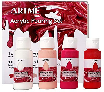 Artme Kit de Pintura Acrílica para Verter - Incluye 4 Acrílicos Fluidos (60ml), 1 Lienzo (20x20cm) - Ideal para Principiantes, Hobby, Artistas y Regalo (Cuarzo Rosa)