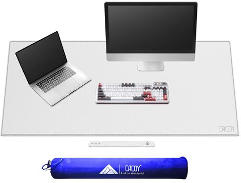 Cacoy 130x60 cm Schreibtischunterlage aus PU Leder, Verlängerter Gaming Mouspads, Wasserdichte Unterlage Schreibtisch Multifunktionale Tischunterlage, Große Büro Schreibtischpad, Weiß