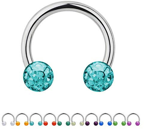 Treuheld® | 1.2mm x 6mm Hufeisen Piercing/Circular Barbell | 3mm Kristall Piercing-Kugeln | Hell-Blau | Chirurgenstahl | Septum Lippe Ohr