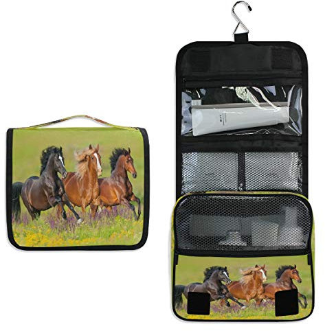 RXYY Hängend Kulturtasche Tier Pferds Laufen Gras Blumes ausklappbar Bad Turnhalle Kulturbeutel Veranstalter tragbar kosmetisch Waschtasche für Frauen Mädchen