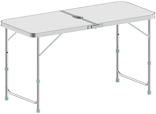 ZENO Folding Table 4FT | Camping Table | Adjustable & Portable Folding Tables Great for Garden, Picnic, Party, BBQ, Office | Aluminium Camping Tables That Fold Up With Parasol Hole