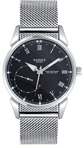 SUPBRO Herren Uhren Ultra Dünne Schwarze Casual Minimalistische Quartz mit Mesh-Armband Silber