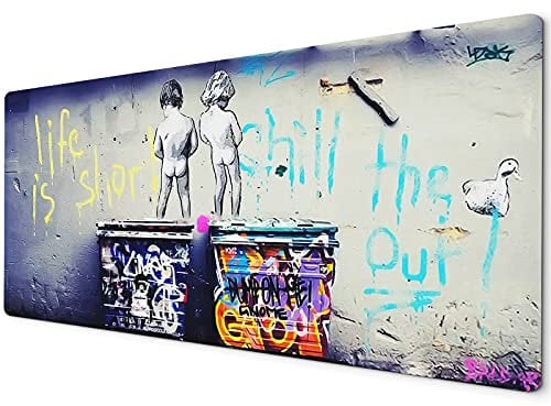 Large Mouse Mat | Banksy Art XXL Mouse Pad | Desk Mat Large | Large Mouse Mat Gaming | Full Desk Mouse Mat | Gaming Mouse Pad Large | 900 x 400 Mouse Mat | Banksy Life Is Short Chill The Duck Out