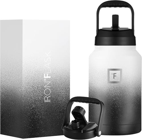3.8L Stainless Steel Water Bottle with Straw & Spout Lids - Leakproof Vacuum Insulated Large Jug - Hot 12hrs & Cold 24hrs Drinks Metal Flask 1 Gallon for Sports Gym Travel