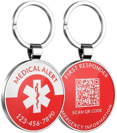 DISONCARE Custom Medical Alert Keychain,QR Medical Alert ID Tags,Epipen Inside Diabetic Type 1 Alert Tag,Online-Profilspeicherung Weitere Informationen|Änderbar