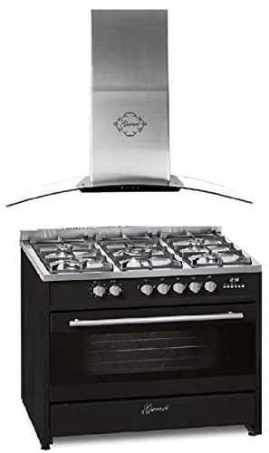 GURARI Gas Elektro Standherd GCH E 911 BL+ GCH T 465 IS 90 BL Prime, 90 cm/Range Coocker / 121L / 8 Funktionen/Erdgas/Propangas+ Dunstabzugshaube 90 cm 1000m³/h TouchControl