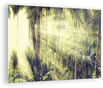 ARTTOR Bilder auf Glas Morgendämmerung Dschungel Palmen Glasbild 70x50cm Wandbilder Dekoration Wohnzimmer Schlafzimmer Küche Deko Klein Wanddeko Bild im Glas Wand Kunstdruck Art Modern GAA70x50-4450