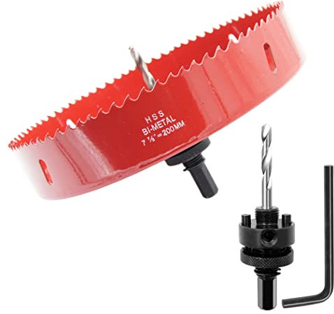 Scie cloche 200mm, LAIWEI A2 mèche cloche à arbre pour usage intensif, foret 4341,outil de perçage pour percer des trous dans différents types de bois, aluminium, PVC, etc.
