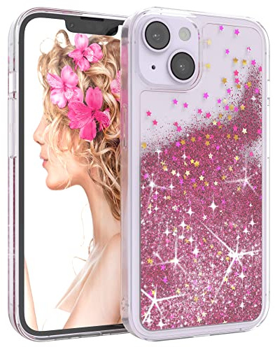 EAZY CASE Hülle kompatibel mit iPhone 14 Schutzhülle mit Flüssig-Glitzer, Handyhülle, Schutzhülle, Back Cover mit Glitter Flüssigkeit, TPU/Silikon, Transparent/Durchsichtig, Pink