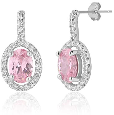 Meissa 925 Pendientes Plata Largos de Diamantes Pendie Mujeres Pendientes de Boda Perforación del Oído Regalo para Ella (Piedra rosa)