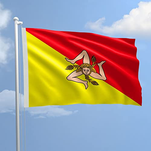 Bandiera Sicilia 70 x 100 cm in poliestere NAUTICO 115 gr/mq con doppia piega perimetrale, corda e guaina. Adatto sia IN/OUT DOOR (70 x 100 cm, Sicilia)