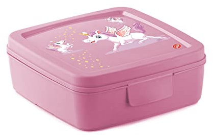 Snips Porta Bocadillos, Fiambrera para Niña con Unicornio, Recipiente para Comida, Color Rosa, Contenedor para Alimentos 14, 5x 14.5x 5.5 cm, Made in Italy, 0% libre de BPA y ftalatos