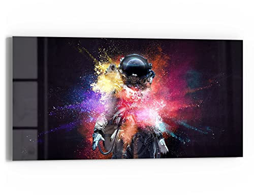 DEQORI Glasbild Echtglas | Motiv Kosmonaut in Farbknall | horizontal einteilig 60x30 cm | schöne Dekoration | Wandbild für Wohnzimmer, Schlafzimmer, Flur & Küche | moderne Wanddeko