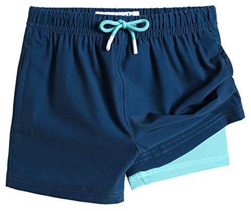 MaaMgic Badehose Jungen Badeshorts Kinder Schnelltrocknend Schwimmhose Kurze Swim Shorts für Kleine Boardshorts mit Kompression Taschen Verstellbare Tunnelzug MEHRWEG,Navy Königsblau,8 Jahre