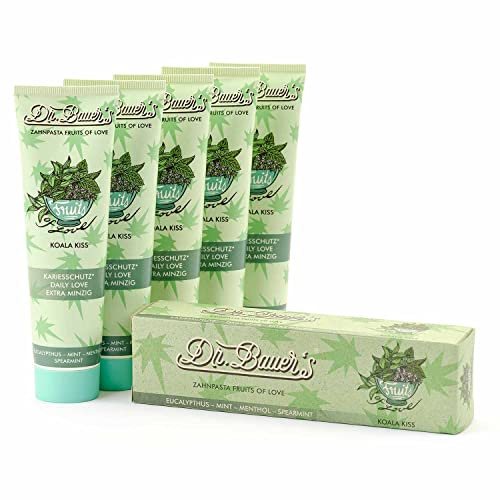 Dr. Bauer's Fruits of Love Koala Kiss Zahnpasta, Zahncreme, 5er Pack | mit tollen Geschmacksrichtungen