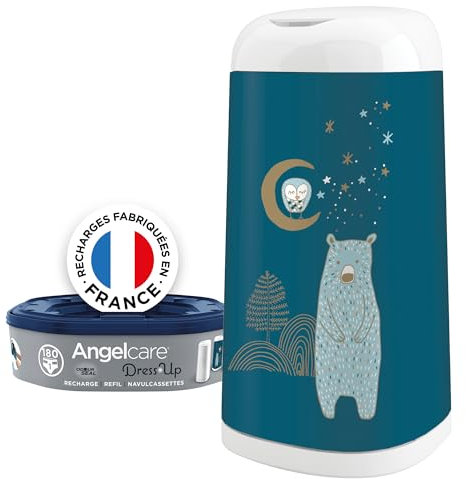 Angelcare Poubelle à Couches + Recharge Anti Odeurs/Grande Capacité Antibactérien Usage Simple Dress up Blanc & Housse Décorative pour poubelle à couches Dress Up Royaume des Neiges