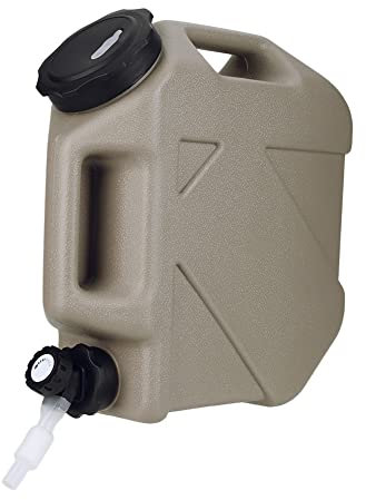 Azazaza 10/11/18.5L Water Container with Tap, Portable PE Water Bucket with Tap, BPA-Free Water Carrier with Replacement Cover, Easy Clean Camping Water Containers with Pipe for Outdoor (10L Khaki)