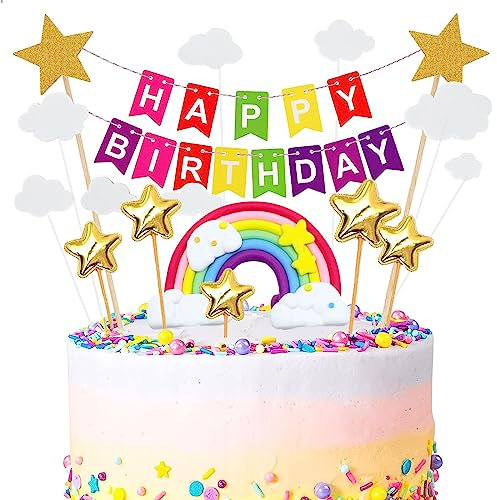 XIXKOLYU® Geburtstags-Regenbogenflaggen-Kuchendekorationskarte, Tortendeko Geburtstag, Macaron Kuchen Deko, Happy Birthday Tortendeko, Kuchen Topper Regenboge