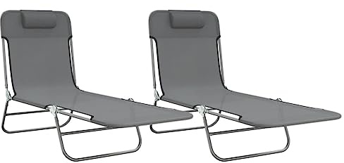 vidaXL Sonnenliegen Klappbar 2 STK. Grau Textilene und Stahl