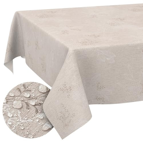 Stoff Tischdecke Tischwäsche Textil Tischtuch Baumwolle Polyester Gewebe abwaschbar pflegeleicht, in rund oval eckig Japondi Beige 180x100cm Schnittkante