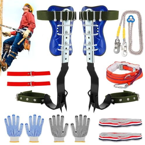 Homaisson Tree Climbing Spikes Set, Adjustable Tree Climbing Spikes, Portable Tree Climbing Gears with Safety Belt, Climbing Tool for Hunting Observation, Fruit Picking