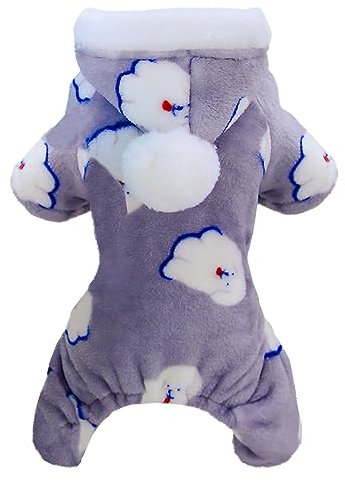Izefia Hund Pullover Kleidung Fleece Wolle Pullover Winter Warmes Sweatshirt 4-Beine Jumpsuit Pyjamas mit Schneeballkappe Pullover für Kleine Hund Mittlere Katze