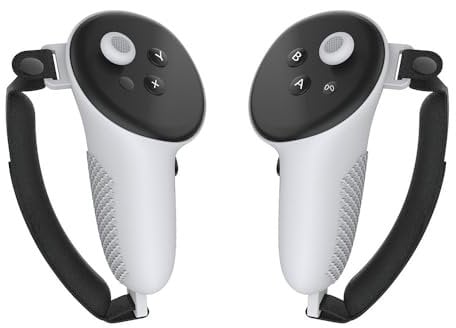 BeisDirect VR Controller Grips Cover For Meta Quest 3, Silicone Grip Cover for Meta Quest 3 Accessories Anti-throw Handle Protective Sleeve with Adjustable Hand Strap (White)