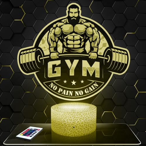 Lampephoto.fr Nachttischlampe Logo Gym No Pain No Gain Gym, Geschenkidee Dekoration Fitness Bodybuilding Schreibtischlampe Wohnzimmer Idee Weihnachten für Logo Gym No Pain No Gain Bodybuilding-Fans.