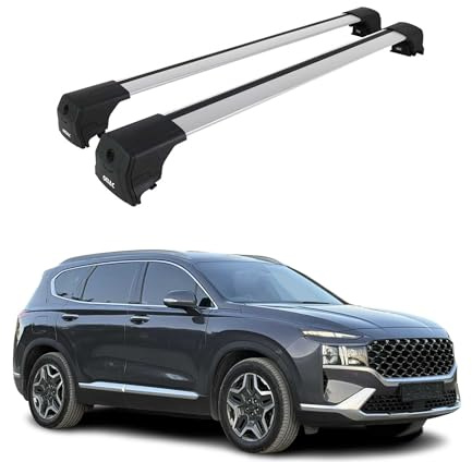 OMAC Dachträger für Hyundai Santa Fe 2019-2023 Aluminium 2 Stangen Silber | ISO/PAS 11154:2006 geprüft, Abschließbar, City-Crash-getestet, bis 75 kg Traglast, Querträger, Grundträger
