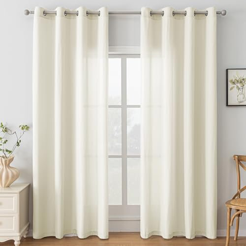 Ystyle Tende per Interni 2 Pezzi 140x260 CM, Tende Camera da Letto Soggiorno, Tende Moderne per Salotto Casa Finestra, Tenda Trasparenti Voile Semi Eleganti con Anelli, Beige