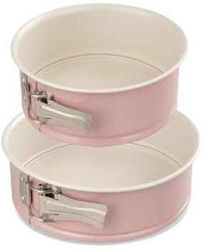 Dr. Oetker 9924650 Moule à manqué à charnière bicolore, moule à charnière, Moule à gâteaux rétro à revêtement en céramique, Moule rond, Acier inoxydable, Céramique, Rose, 18 et 20 cm