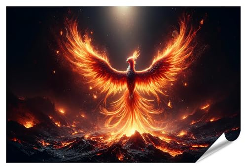 islandburner XXL Poster Phönix Fliegt Brennendes Feuer aus der Asche Fabelwesen Premium Bilder Fotodruck