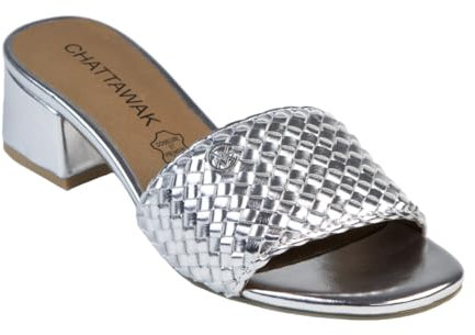 CHATTAWAK 18hjuliaargent39, Sandalia con talón Mujer, Plata, 39 EU