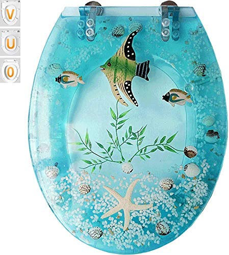 Toilettendeckel, tropischer Fisch, Toilettensitz, Absenkautomatik, Harz-Toilettendeckel mit Schnellverschluss für Familienbadezimmer (Ouv-Typ, universell).
