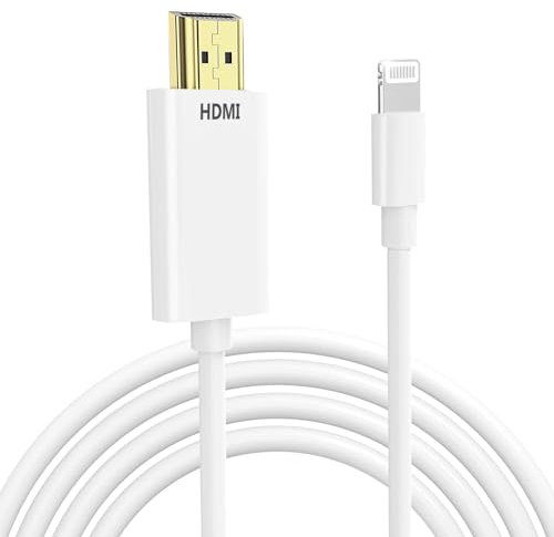 Cable Lightning a HDMI para iPhone, adaptador AV digital 1080P, conector de pantalla de sincronización de video HD de iPhone a HDMI para proyector de TV y monitor de 6.6 pies