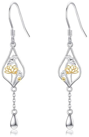 DAYLINLOVE Lotus Ohrringe 925er Sterling Silber Lotus Baumelnde Tropfen Ohrringe Blumen Schmuck Geschenke für Damen Frauen Mädchen Lotusliebhaber