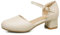 OALEEN Chaussures Sandales Femme Fille Eté Petit Talon Carré Bride Cheville Bout Rond Fermé Escarpins Soirée Mariage Beige 42