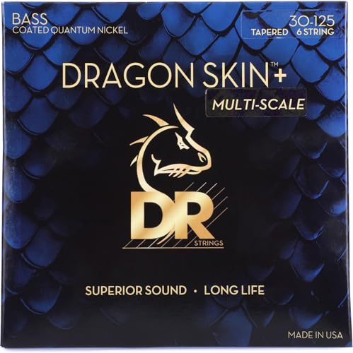 DR Strings Dragon Skin+ DBQM6-30 – E-Bass 30-125 6-Saiter Multiscale | K3 Beschichtung, Lange Haltbarkeit, Natuerlicher Klang, Korrosionsschutz, Made in USA