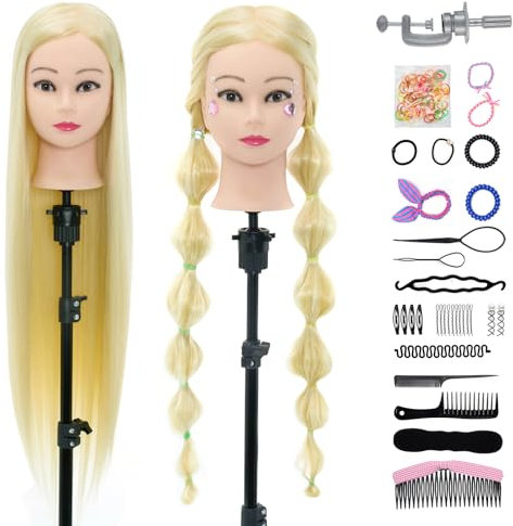 Neverland 30 Inches 100% Synthetic Fiber Hair Hairdressing Training Head Manikin Head with Clamp Stand Practice Mannequin + Hair Styling Tool