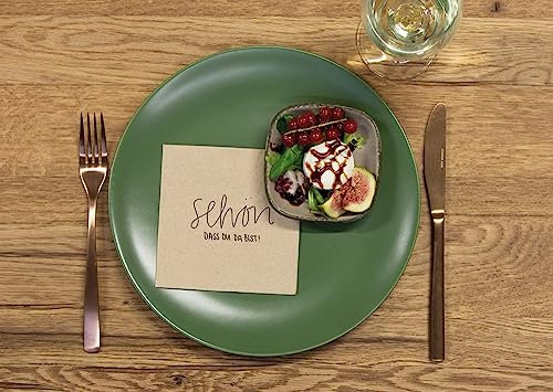 Mank Tissue Serviette, Schön, dass du da bist! 24x24 cm, 1/4-Falz 150 Stück, Servietten perfekt für Hochzeit oder Private Partys, 3-lagig hochwertig Papierservietten (Recycled Tissue)